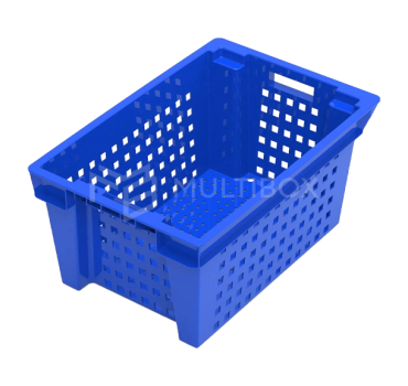 Nestable ventilated crate 600x400x280 mm, 57 L capacity for fresh produce storage and transport