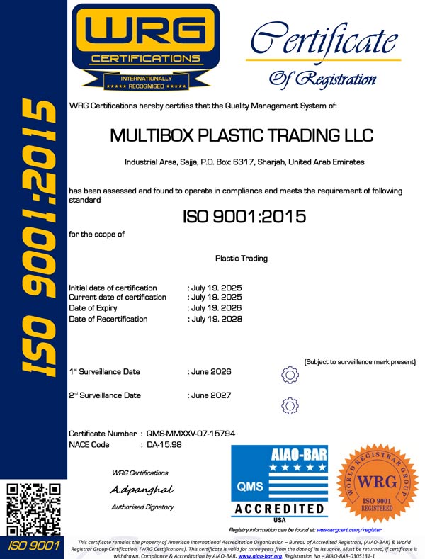 ISO 9001:2015 Quality Management System Certificate
